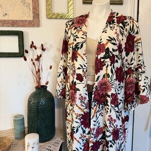 Time and Tru Floral Cardigan - Cream and Purple